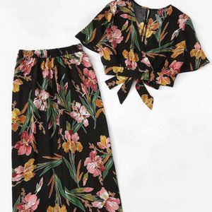 Shein Plus Surplice Front Floral Print Blouse With Pants (3X Fits like 1X)